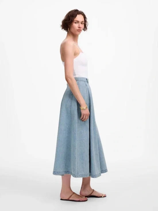 Madewell Light Wash Denim A-Line Midi Skirt - Picture 2 of 4